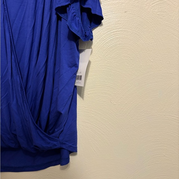 Blue Wrap Blouse with Ruffled Sleeves - Picture 7 of 8